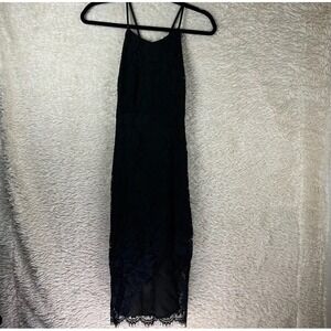 Vera‎ & Lucy Womens Slip Dress Dress Black Floral Asymmetric Lace Cross Back S